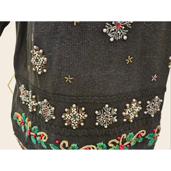 Vintage Christmas Sweater Beads Sequins Snowflakes Candy Canes - Picture 4 of 8